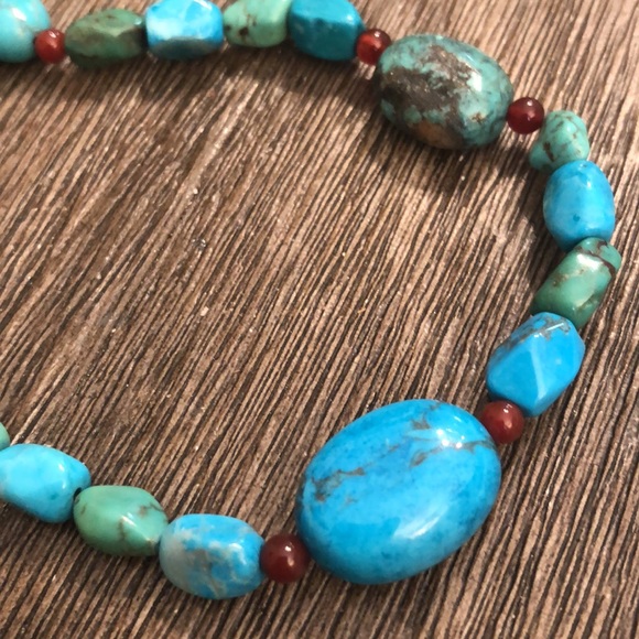 Turquoise Stone Necklace Sterling Clasp 18.5" - Picture 2 of 13